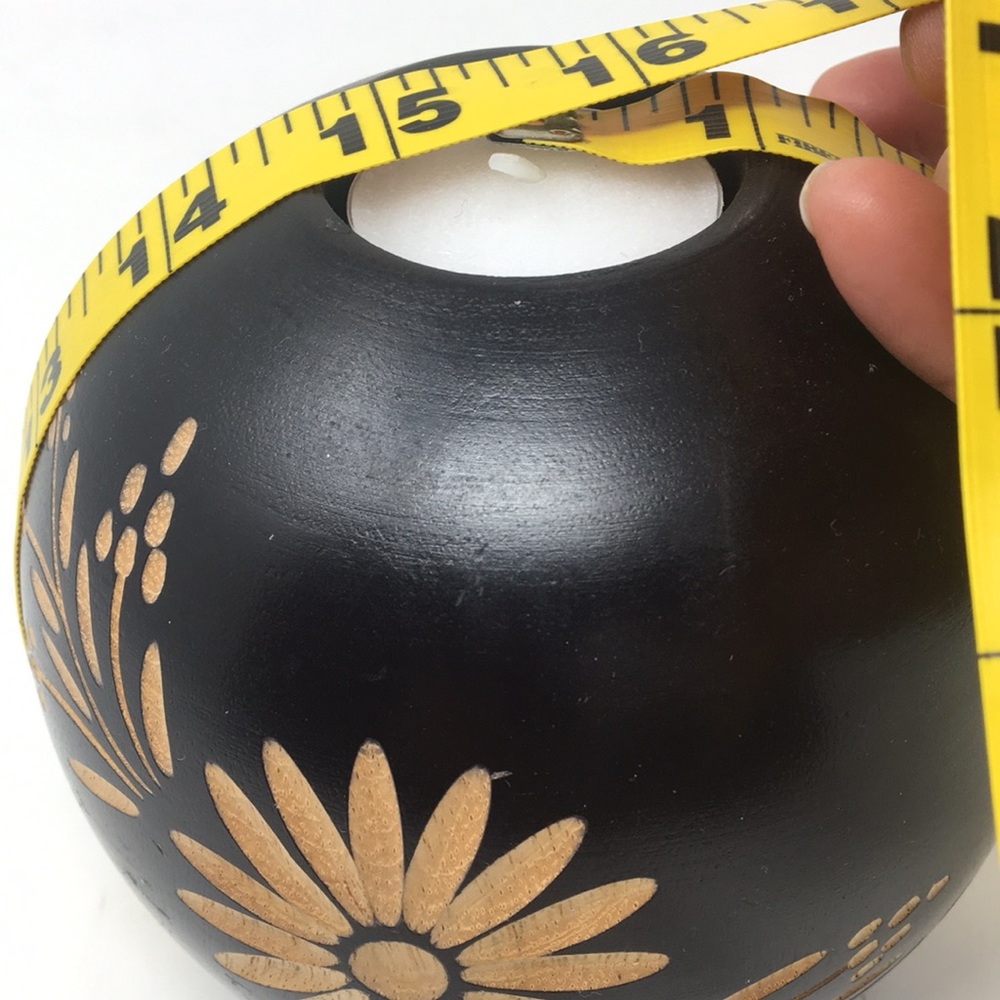 Carved  Wood Spherical Tea Light Holder - Picture 5 of 10